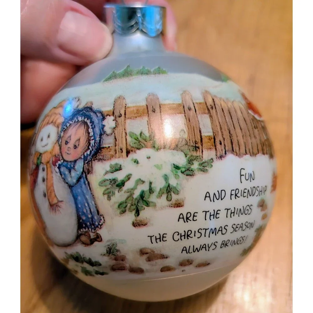 Vintage 1989 Betsey Clark Home For Christmas Ornament Round Glass Ball Snowman 4